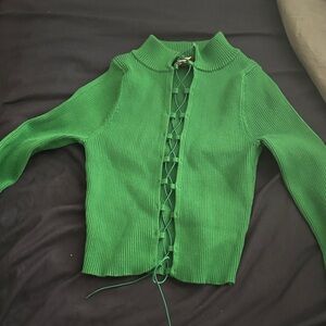 Say What? Green Lace-Up Cardigan